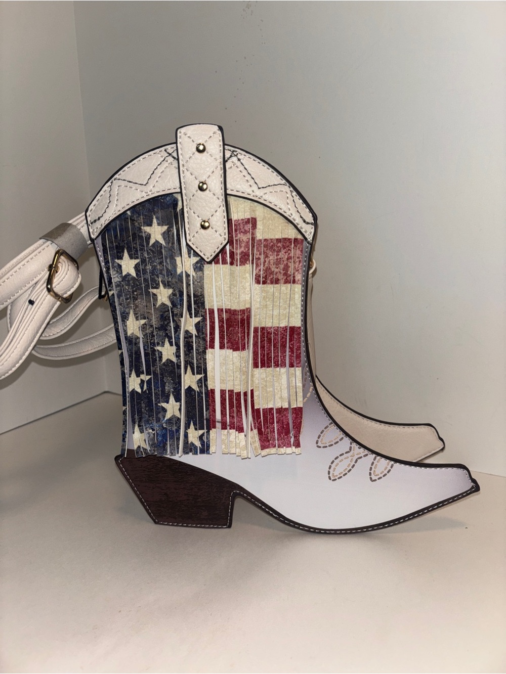 American Flag Cowboy Boot Crossbody Bag - Cream NWT